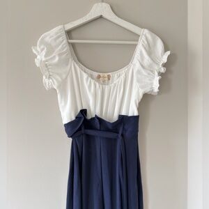 White and Navy jumper with Ruffle Sleeves